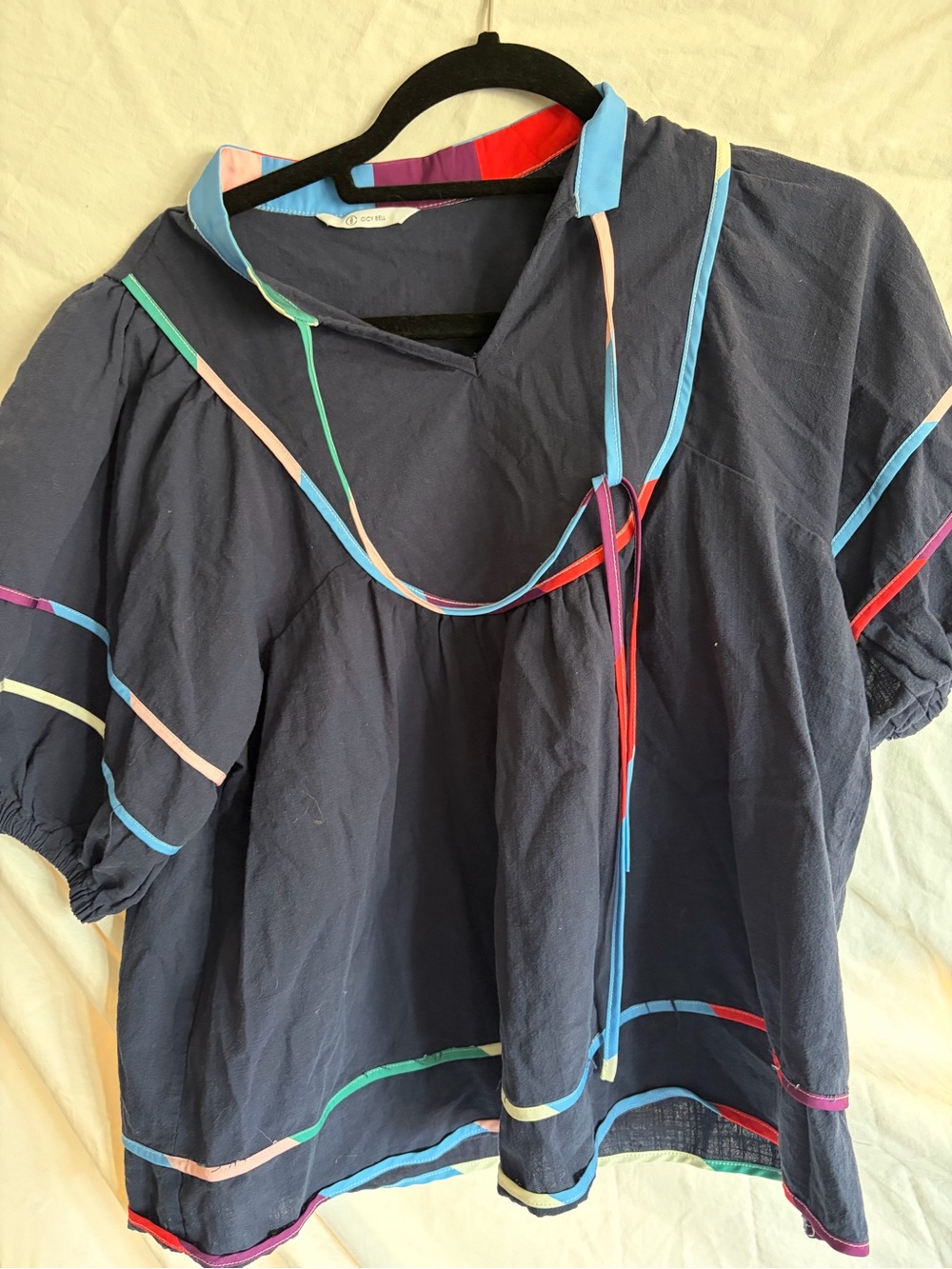 Navy Women's Tunic with Multicolor Piping